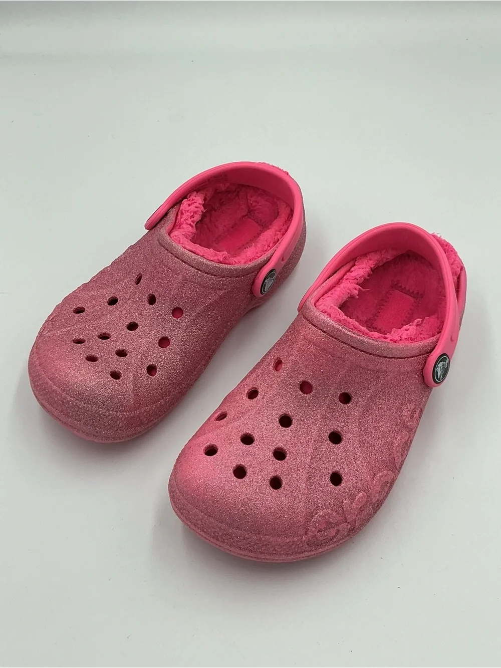 Crocs Youth Classic Lined Pink Clog Sparkle Size C13 #207656 Slip On Glitter